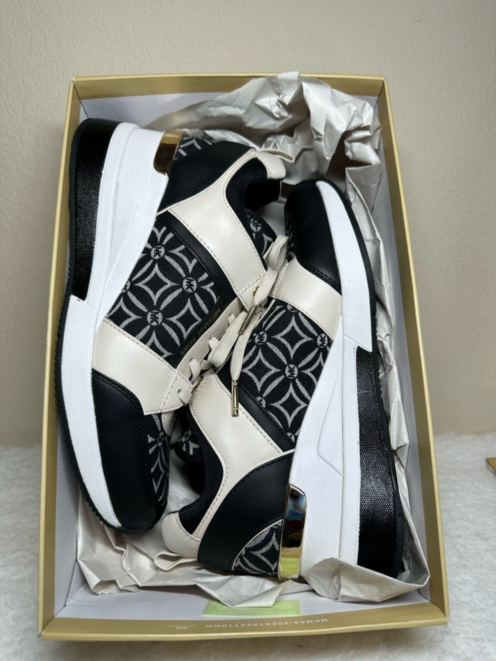 Michael Kors Black and Cream Logo Pattern Sneakers